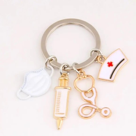 Nurse Enamel Bag Charm Purse Keychain Key Badge Holder Medical Stethoscope  Gift - Picture 2 of 2